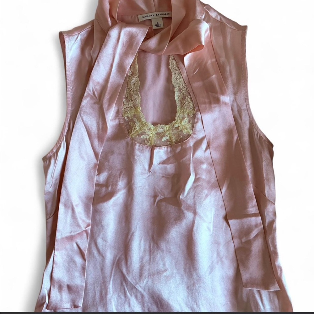 Silk Banana Republic Blush Pink Neck tie lace blouse